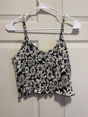 American Eagle Outfitters Black & White Floral Smocked Cami